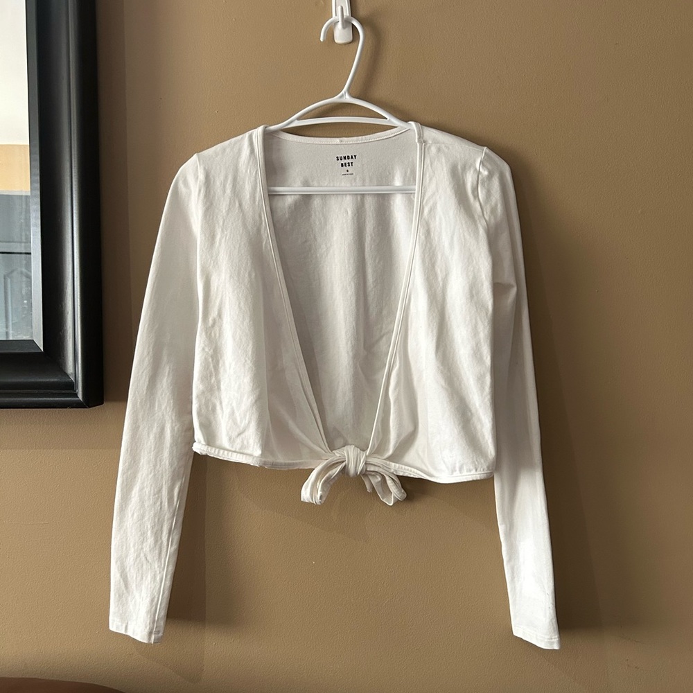 White Long Sleeve Tie-Front Top